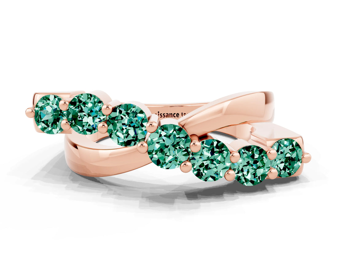 Rose gold Round Green Sapphire Prong-Set Crossover Band_6