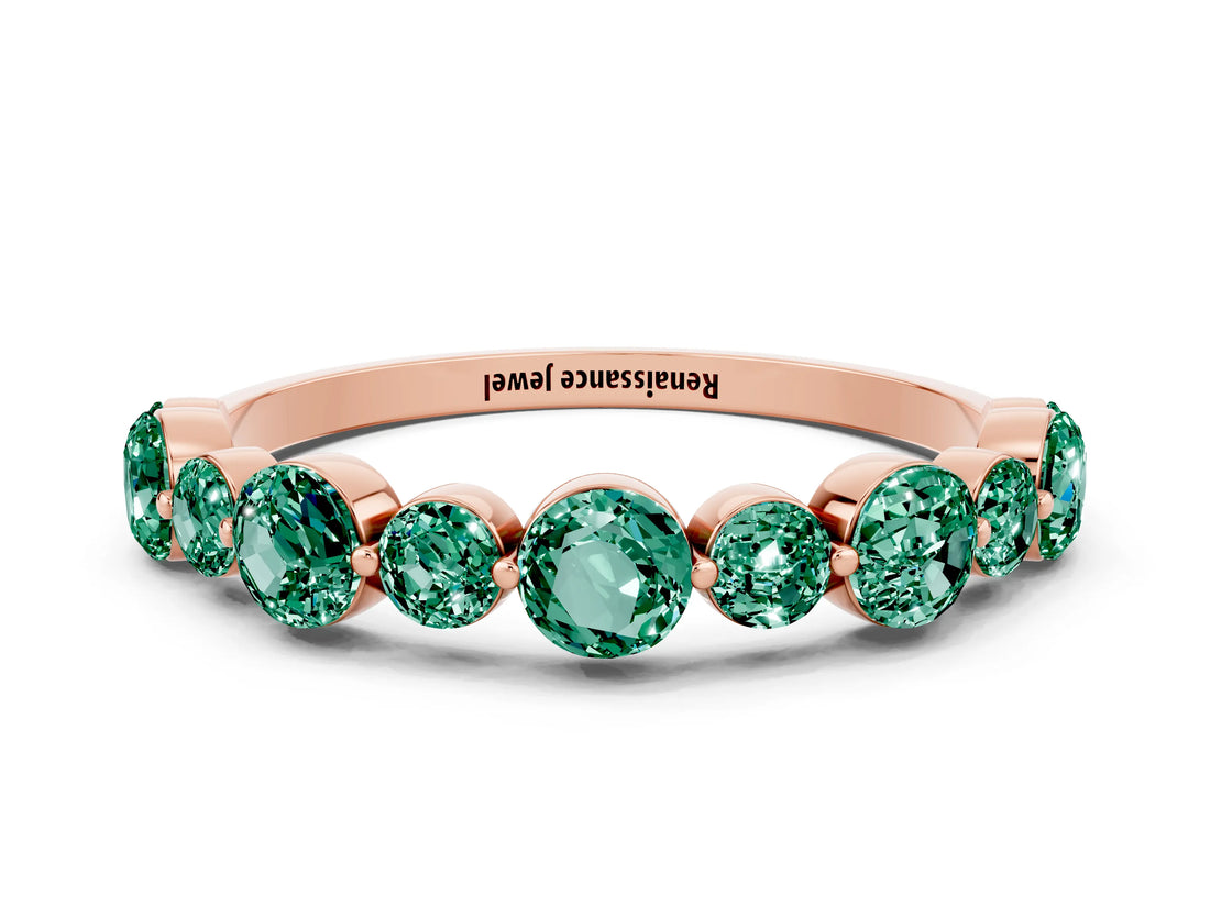 Rose gold Round Green Sapphire Scalloped Prong Set Eternity Band_18