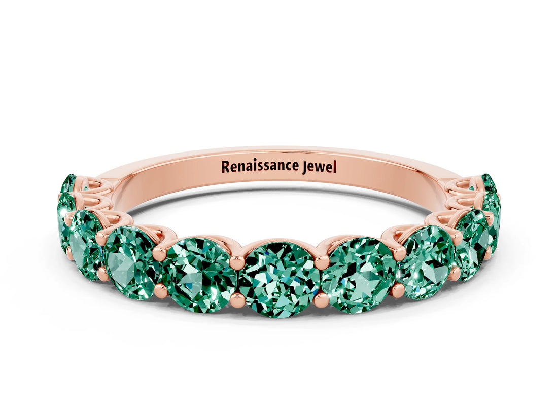 Rose gold Round Green Sapphire Shared Prong Eternity Band_6