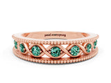 Rose gold Round Green Sapphire Twist Milgrain Band with Bezel Setting_12