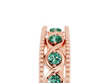 Rose gold Round Green Sapphire Twist Milgrain Band with Bezel Setting_17