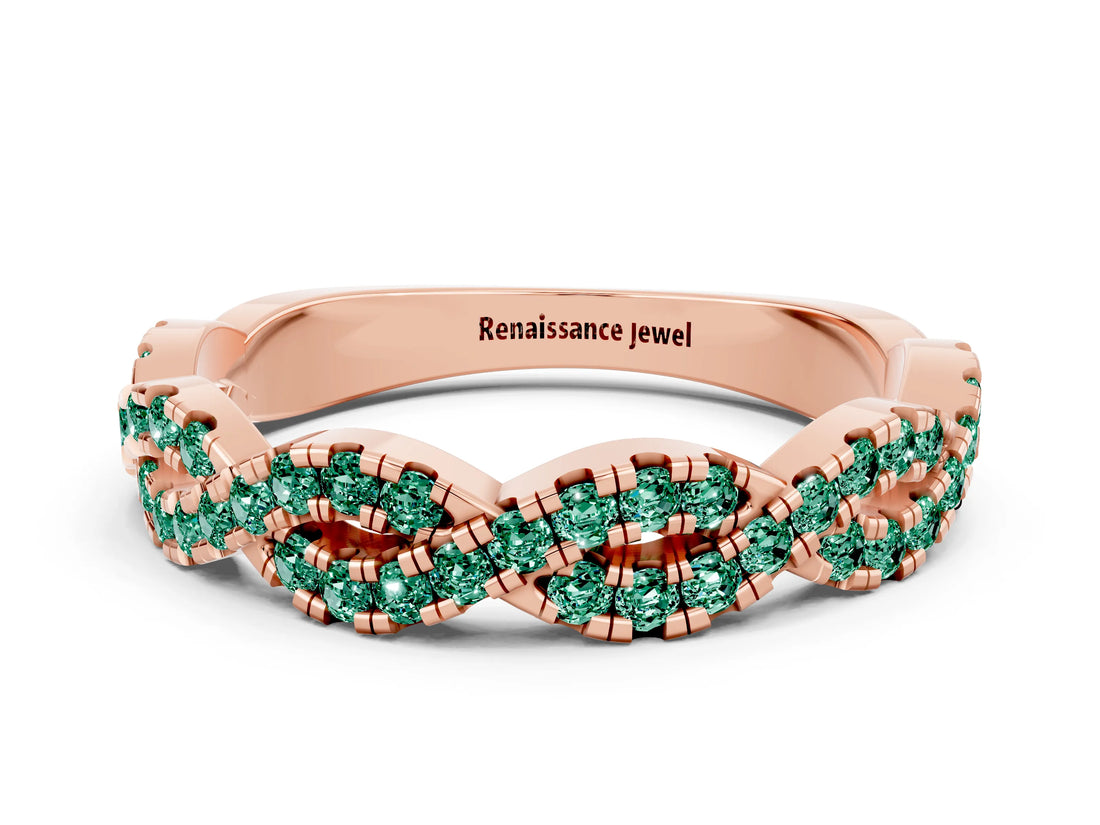 Rose gold Round Green Sapphire Twisted Eternity Band with Pavé and Shared Prong Setting_18