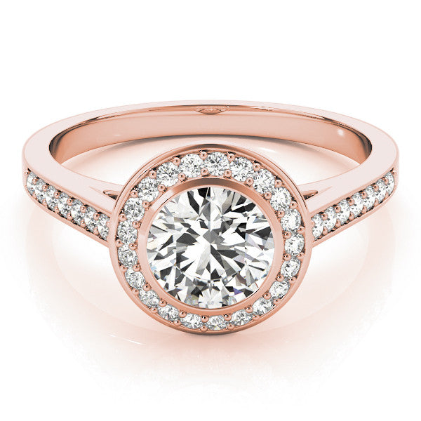 Rose gold Round Halo Bezel Diamond Pave Band Ring 1