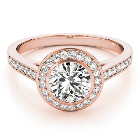 Rose gold Round Halo Bezel Diamond Pave Band Ring 1