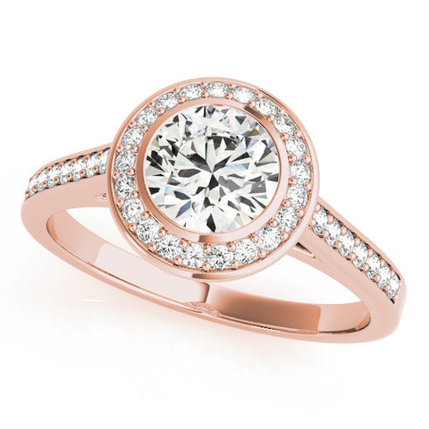 Rose gold Round Halo Bezel Diamond Pave Band Ring