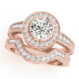 Rose gold Round Halo Bezel Set Diamond Ring with Pavé Band 1