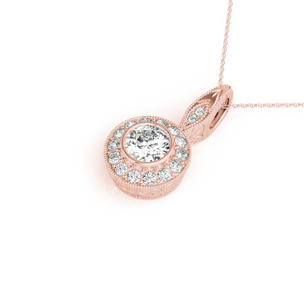 Rose gold Round Halo Bezel Set Pendant 1