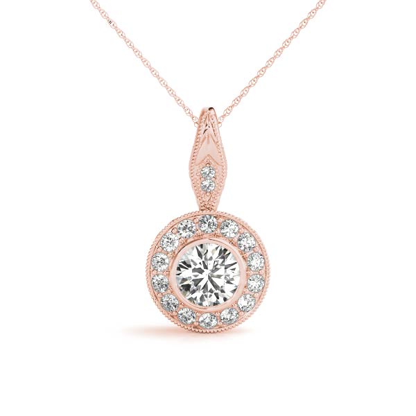 Rose gold Round Halo Bezel Set Pendant