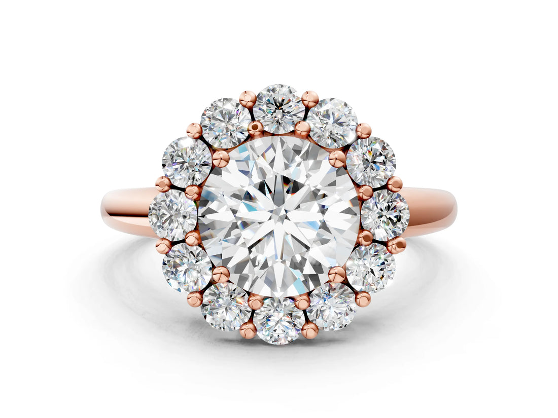 Rose gold Round Halo Cluster Diamond Engagement Ring with Prong Setting and Polished Band_151