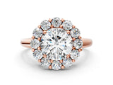 Rose gold Round Halo Cluster Diamond Engagement Ring with Prong Setting and Polished Band_151