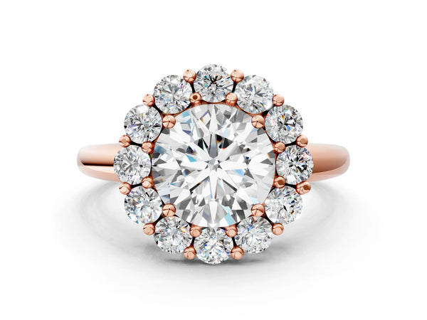 Rose gold Round Halo Cluster Diamond Engagement Ring with Prong Setting and Polished Band