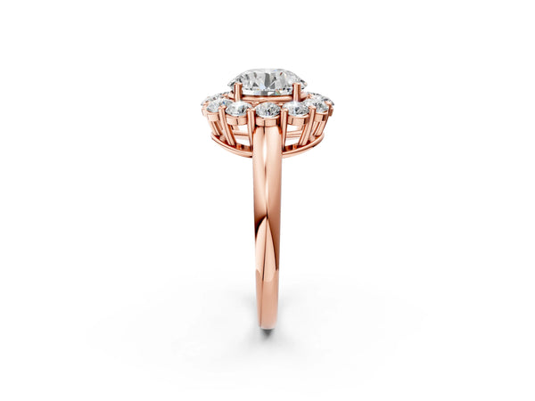 Rose gold Round Halo Cluster Diamond Engagement Ring with Prong Setting and Polished Band
