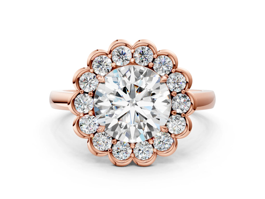 Rose gold Round Halo Cluster Diamond Engagement Ring with Solitaire Band and Prong Setting_50