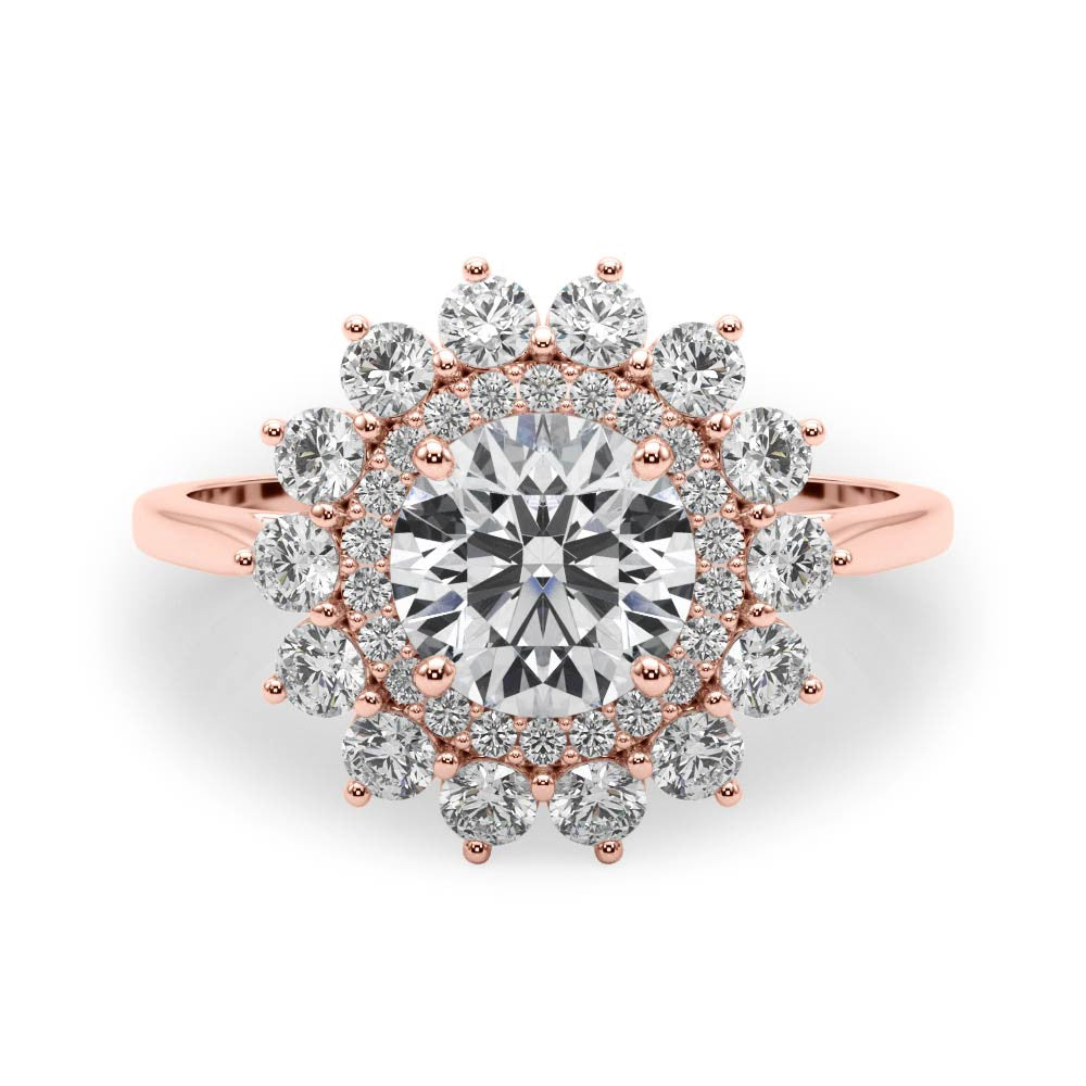 Rose gold Round Halo Cluster Diamond Ring with Pave Band and Four-Prong Setting 1