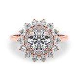 Rose gold Round Halo Cluster Diamond Ring with Pave Band and Four-Prong Setting 1