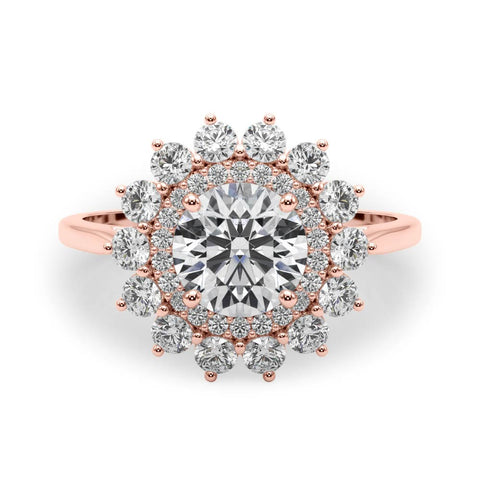 Rose gold Round Halo Cluster Diamond Ring with Pave Band and Four-Prong Setting 1