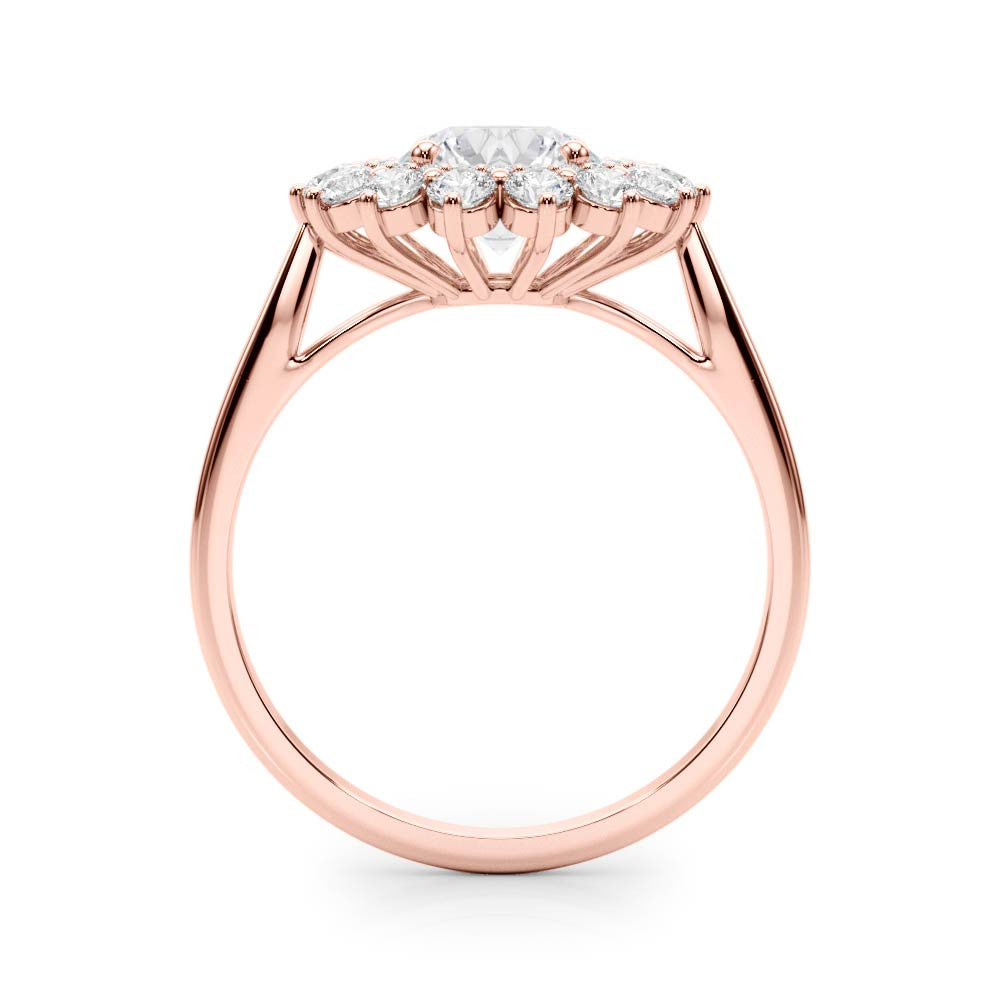 Rose gold Round Halo Cluster Diamond Ring with Pave Band and Four-Prong Setting 2