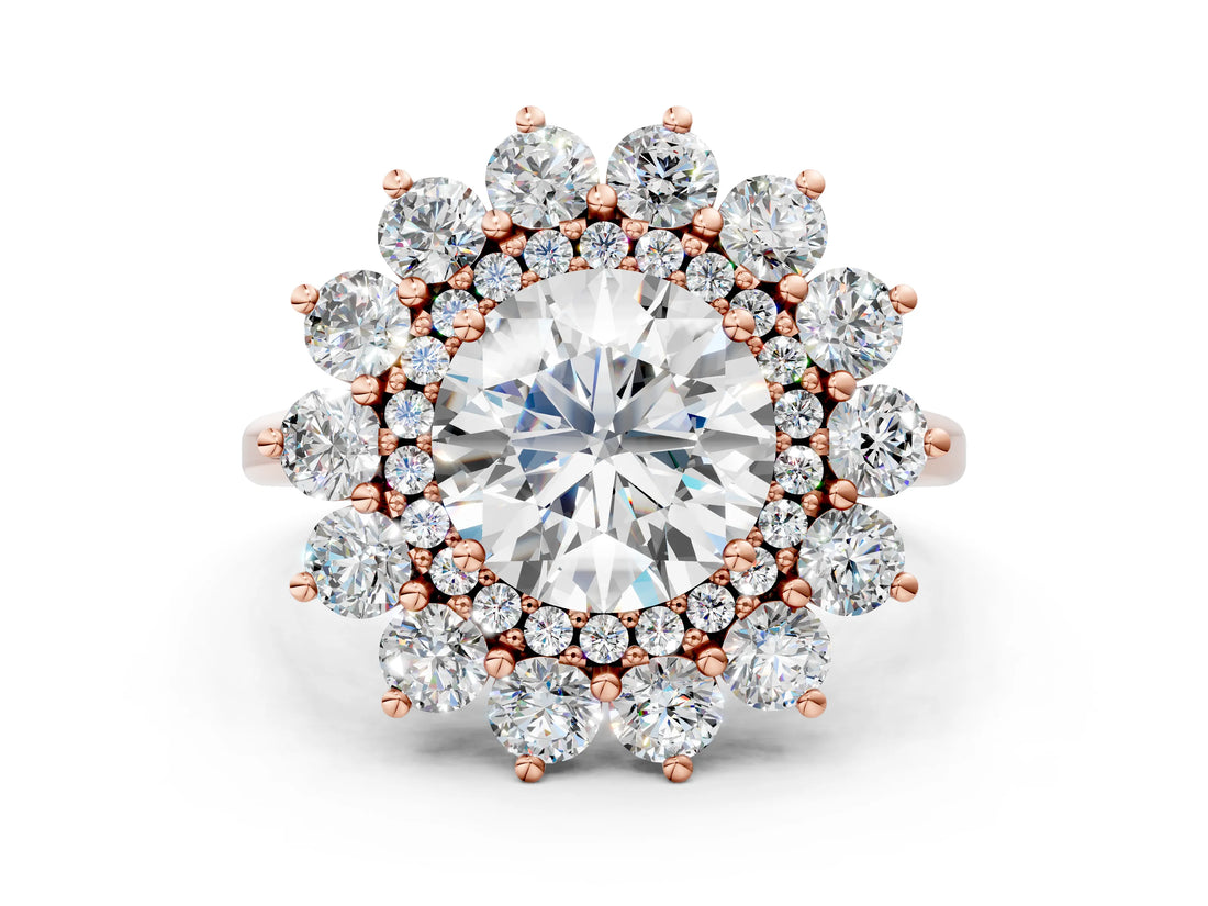 Rose gold Round Halo Cluster Diamond Ring with Pave Band and Four-Prong Setting_15