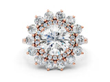 Rose gold Round Halo Cluster Diamond Ring with Pave Band and Four-Prong Setting_15