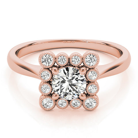 Rose gold Round Halo Diamond Cluster Engagement Ring with Milgrain Bezel Setting and Solitaire Band 1