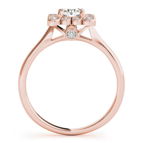 Rose gold Round Halo Diamond Cluster Engagement Ring with Milgrain Bezel Setting and Solitaire Band 2