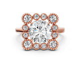 Rose gold Round Halo Diamond Cluster Engagement Ring with Milgrain Bezel Setting and Solitaire Band_54