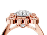 Rose gold Round Halo Diamond Cluster Engagement Ring with Milgrain Bezel Setting and Solitaire Band_58