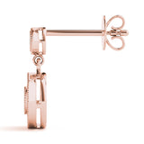 Rose gold Round Halo Diamond Drop Earrings with Milgrain Bezel Setting 3