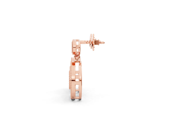Rose gold Round Halo Diamond Drop Earrings with Milgrain Bezel Setting