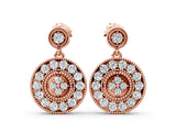 Rose gold Round Halo Diamond Drop Earrings with Milgrain Bezel Setting_9