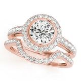 Rose gold Round Halo Diamond Engagement Ring with Bezel Setting and Pavé Band 1