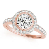Rose gold Round Halo Diamond Engagement Ring with Bezel Setting and Pavé Band