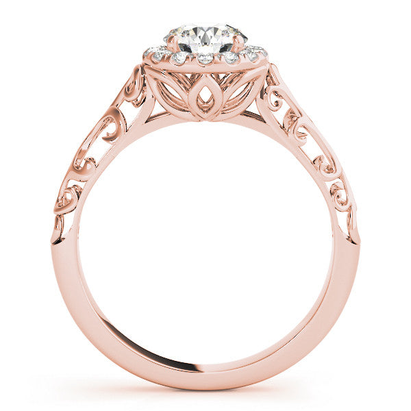 Rose gold Round Halo Diamond Engagement Ring with Intricate Filigree Band and Four-Prong Setting 2