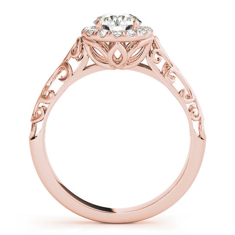 Rose gold Round Halo Diamond Engagement Ring with Intricate Filigree Band and Four-Prong Setting 2