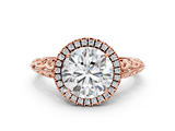 Rose gold Round Halo Diamond Engagement Ring with Intricate Filigree Band and Four-Prong Setting_75