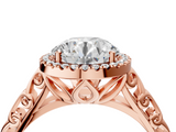 Rose gold Round Halo Diamond Engagement Ring with Intricate Filigree Band and Four-Prong Setting_79