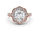 Rose gold Round Halo Diamond Engagement Ring with Milgrain Band and Four-Prong Setting_40