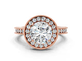 Rose gold Round Halo Diamond Engagement Ring with Milgrain Pave Band and Four-Prong Setting_66