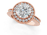 Rose gold Round Halo Diamond Engagement Ring with Milgrain Pave Band and Four-Prong Setting_67