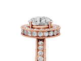 Rose gold Round Halo Diamond Engagement Ring with Milgrain Pave Band and Four-Prong Setting_71