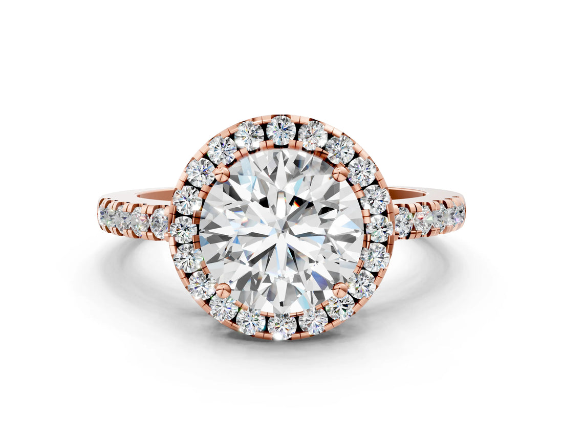Rose gold Round Halo Diamond Engagement Ring with Pavé Band and Four-Prong Setting_63