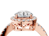 Rose gold Round Halo Diamond Engagement Ring with Pavé Band and Four-Prong Setting_67