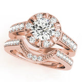 Rose gold Round Halo Diamond Engagement Ring with Pave Band and Claw Prong Setting 1
