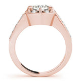 Rose gold Round Halo Diamond Engagement Ring with Pave Band and Claw Prong Setting 2