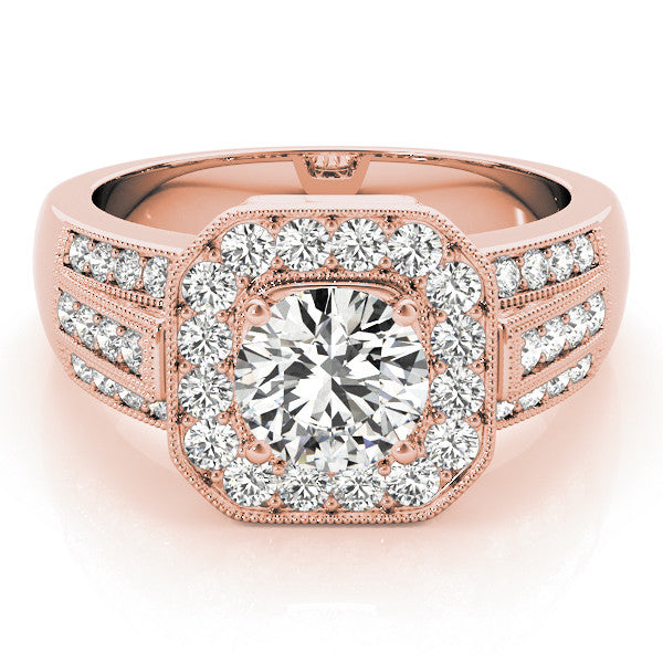 Rose gold Round Halo Diamond Engagement Ring with Pave Split Shank and Four-Prong Setting 1