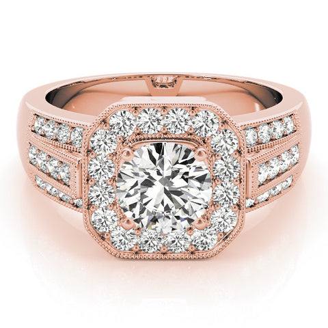 Rose gold Round Halo Diamond Engagement Ring with Pave Split Shank and Four-Prong Setting 1