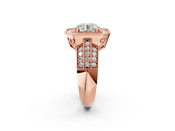 Rose gold Round Halo Diamond Engagement Ring with Pave Split Shank and Four-Prong Setting