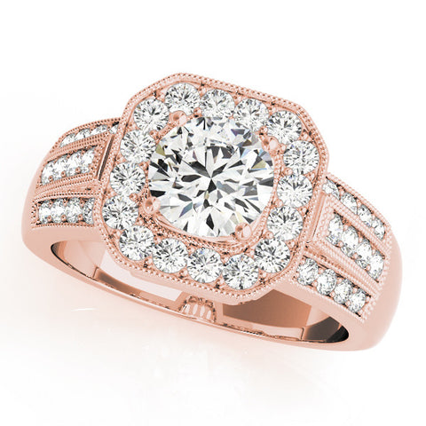 Rose gold Round Halo Diamond Engagement Ring with Pave Split Shank and Four-Prong Setting