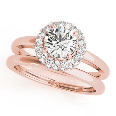 Rose gold Round Halo Diamond Engagement Ring with Solitaire Band and Four-Prong Setting 1