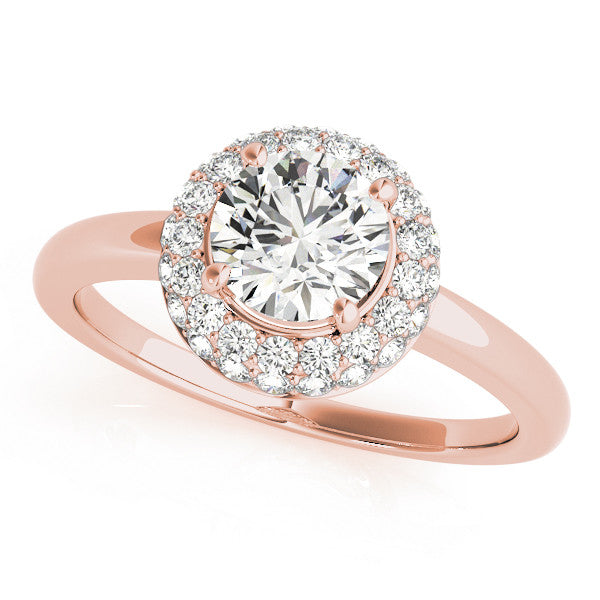 Rose gold Round Halo Diamond Engagement Ring with Solitaire Band and Four-Prong Setting
